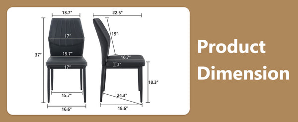 English Elm Set of 6 ergonomic dining chairs with shell-pattern back, 37" height, breathable tech fabric, sturdy metal legs and adjustable anti-slip feet for stable, comfortable seating during meals Black W1151P359599
