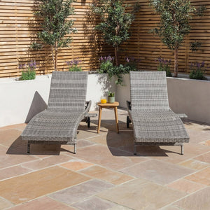 English Elm K&k Outdoor Wicker Reclining Chaise Set 2 Piece with Pull Out Tray Rolling Wheels Grey N707P395515E