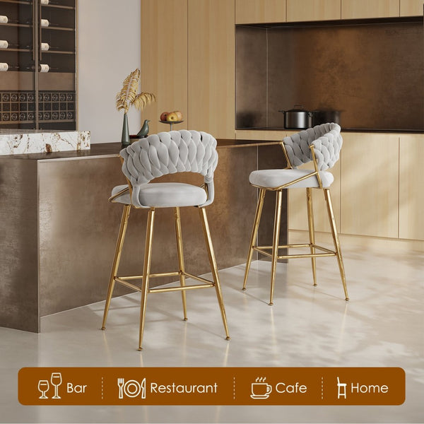English Elm Counter Height Stools Set of 2 Mid-century Metal Legs Ergonomic Kitchen Island Seating Gray T3623P430869