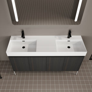 English Elm 60" Freestanding Bathroom Vanity with Dual Resin Sinks, Spacious Soft-Close Cabinet Storage, Durable Finish Dark Oak W1972S00016