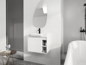 English Elm 28'' Floating Bathroom Vanity with Ceramic Sink Soft Close Door Melamine Cabinet Glossy White W999P426642