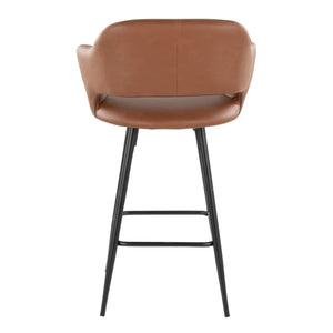 English Elm Margarite Contemporary 26" Fixed-Height Counter Stool Set of 2 — Faux Leather Seat, Black Metal Frame, Ergonomic Cutout Brown B202S00357