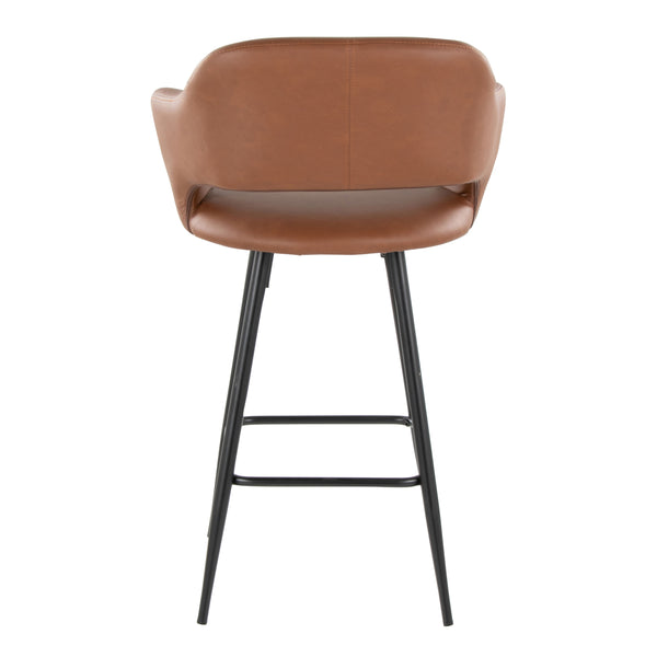 English Elm Margarite Contemporary 26" Fixed-Height Counter Stool Set of 2 — Faux Leather Seat, Black Metal Frame, Ergonomic Cutout Brown B202S00357