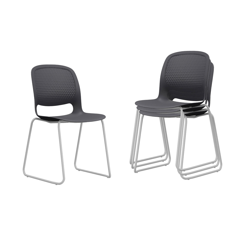 English Elm Modern Stacking Chairs Set of 4 Black – Ergonomic Polypropylene Seats, Steel Frame, Durable 180KG Load W3788P368813