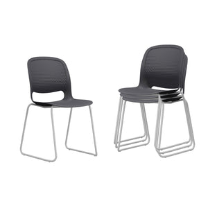 English Elm Modern Stacking Chairs Set of 4 Black – Ergonomic Polypropylene Seats, Steel Frame, Durable 180KG Load W3788P368813