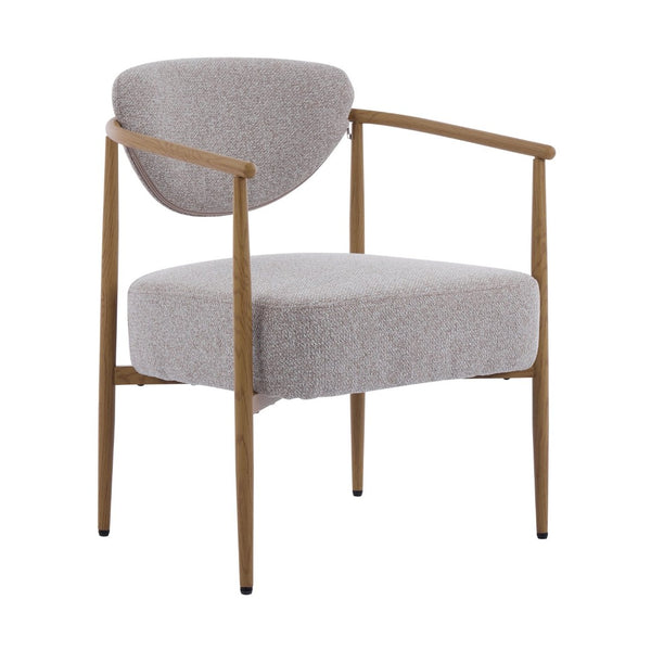 English Elm Beige Woven Fabric Dining Chair Set of Two with Wood Grain Iron Frame for Any Room W3149S00002
