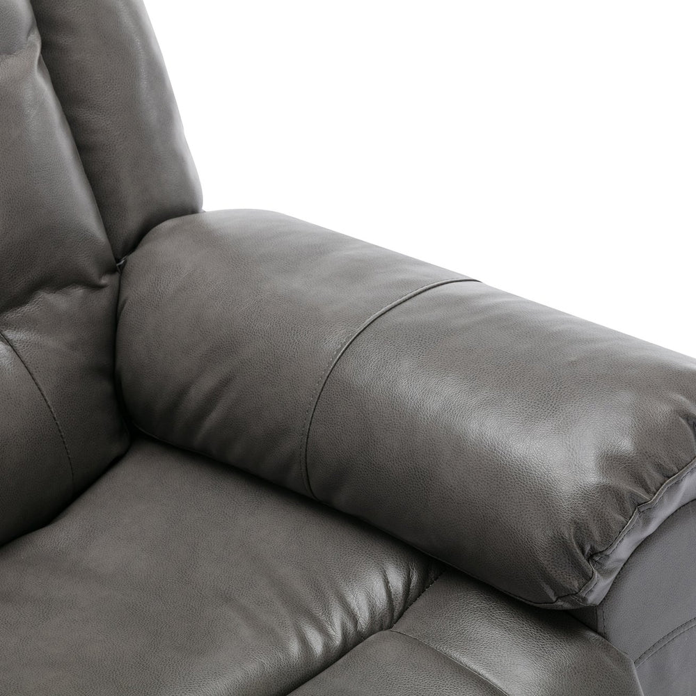 English Elm 3 Seater Home Theater Recliner with Dual Cup Holders PU Leather Comfort, Manual Infinite Recline, 350lb Capacity Grey WF323620AAE