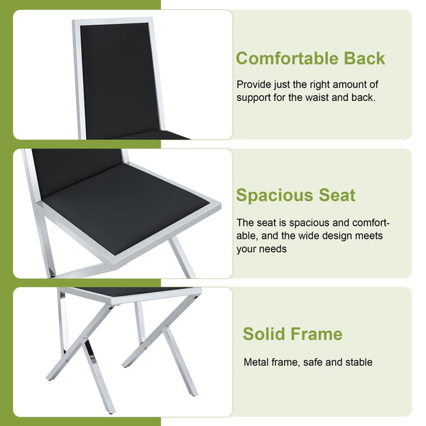 English Elm Table and Chair Set 10 Seat Tempered Glass Dining with Silver Metal Frames Black+Silver W1151S04769