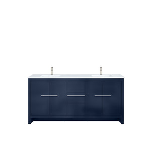 English Elm Navy Blue Double Bath Vanity With Cultured Marble Top & Brushed Nickel Faucet - 72” W, Elegant Storage B2731P259500