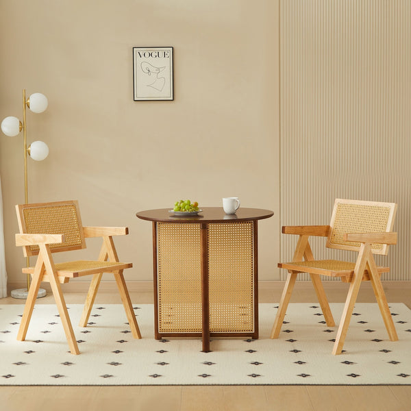 English Elm 2 Dining Chairs - Elegant Rubberwood With Hand-Woven Rattan, Versatile For Dining & Living Spaces W2720P237603