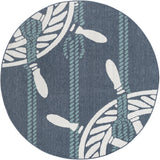Unique Loom Outdoor Coastal Helm Machine Made Solid Print Rug Navy Blue, Ivory/Green 7' 1" x 7' 1"