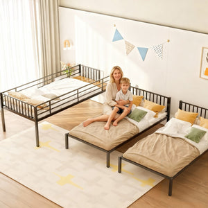 English Elm Triple Triple Bunk Bed for Kids - Metal 3-Twin Convertible Set, Detachable, Durable, Space-Saving Design W3752S00001