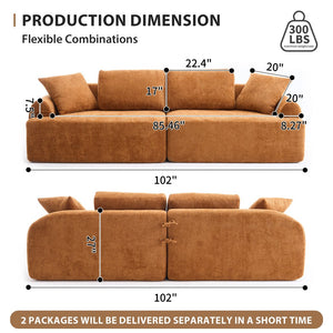 English Elm LY-024OR Plush 4-Seater Compression Sofa in Orange Crochet Yarn Fabric with 4 Pillows, Deep Seat Comfort W2231S00016