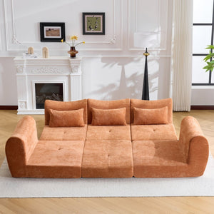 English Elm Modular Cloud Sectional Sofa Bed with Flannelette Upholstery for Flexible Living Orange W1829S00078