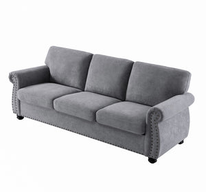 English Elm Soft Velvet Sofa - Luxurious 3-Seater Velvet Couch with High-Density Foam, Turned Wood Legs, Chic Lounge Cozy Modern Design Grey B2735P292316