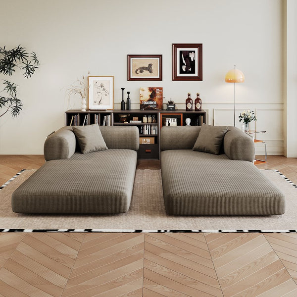 English Elm 78.8" Compression Sofa Convertible Floor Bed with Corduroy Fabric, No-Assembly Modular Futon, Supportive Backrest and Armrests Camel W2824P373431