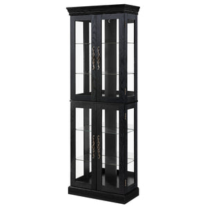 English Elm Elegant Curio Cabinet with Tempered Glass Doors, LED Lighting, Mirrored Back, Adjustable Shelves, Anti-Tip Safety Black W1758P297547