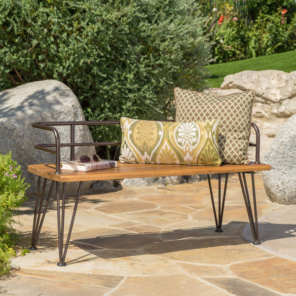 English Elm Christopher Knight Home® - ZION Rustic Teak Acacia Wood and Powder-Coated Iron Bench for Patio — Durable 50.5" Outdoor Seating 60390.00