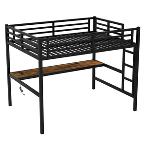 English Elm Metal Full Size Loft Bed with Desk, USB Power & RGB LED Lighting, Space-Saving Black Frame W1580P251091