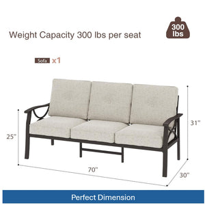 English Elm 70 Inch All Weather Steel Outdoor Sofa Three Seat Rust Proof Powder Coated Patio Seating Light Khaki+Beige B082P455150