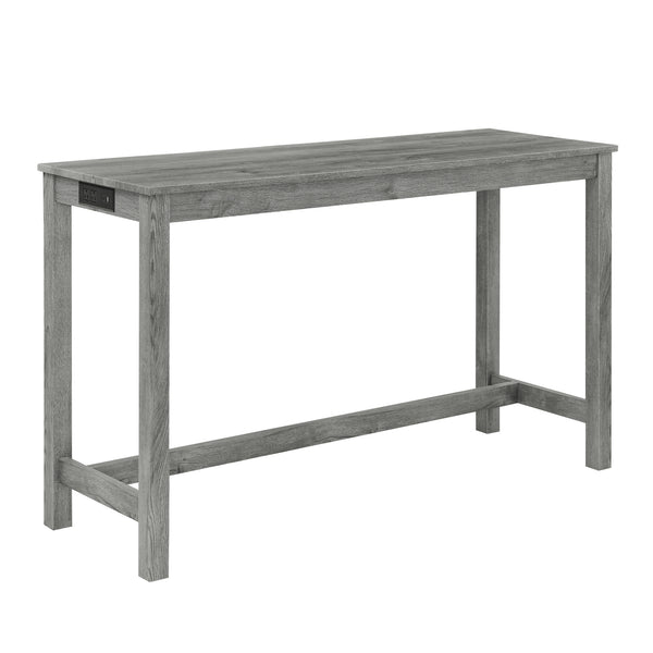 English Elm 59 Inch Bar Table with Built-In Power Outlet and 3 Upholstered Stools, Sturdy MDF & Solid Wood Design for Kitchen Dining Living Room Grey W2972P277848