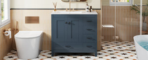 English Elm 36" Blue Bathroom Vanity with Ceramic Sink, 5 Drawers & Soft-Close Doors, Solid Wood Modern Storage N729P183735C