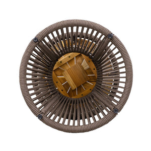 English Elm Outdoor Acacia Wood Top Side Table Woven Rope Iron Frame Hourglass Patio Accent Dark Grey,Teak N770P354690D