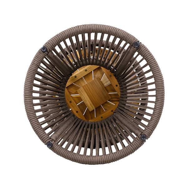 English Elm Outdoor Acacia Wood Top Side Table Woven Rope Iron Frame Hourglass Patio Accent Dark Grey,Teak N770P354690D