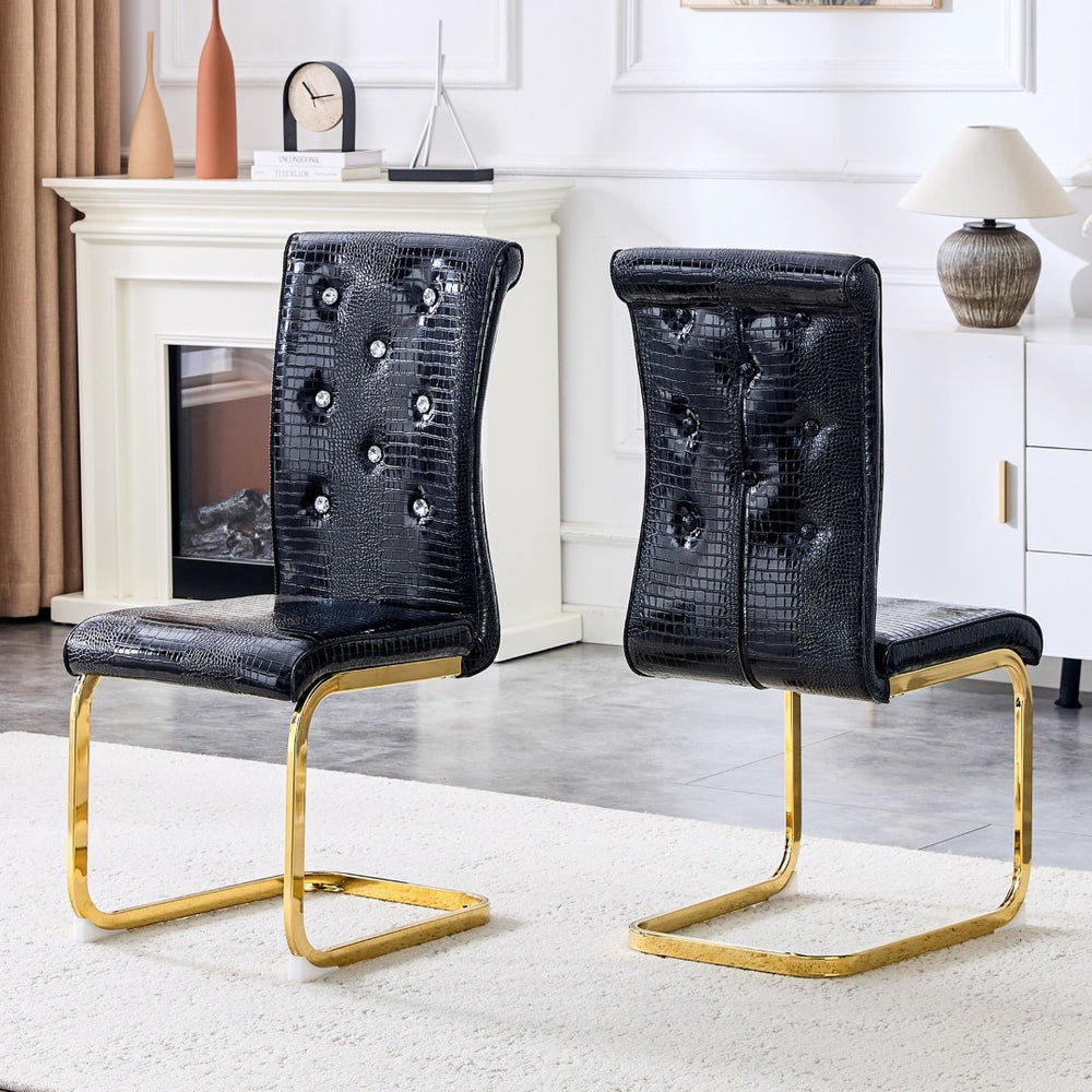 English Elm Luxury Pu Upholstered Dining Chair Set of 4 with Channel Stitching and Metal Legs Black W1512P491882