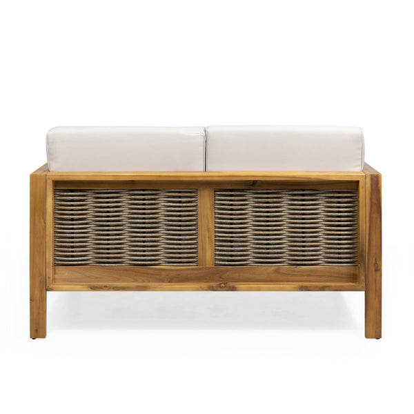 English Elm Christopher Knight Home® - Outdoor 4-Piece Acacia Wood Chat Set With Wicker Accents, Water-Resistant Cushions & Teak Finish 68942.00BGE-2_70141.00BGE