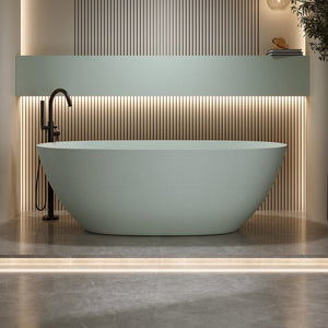 English Elm 65'' Resin Stone Freestanding Soaking Tub Ergonomic Matte White Spa Bath Turquoise Green W2753P347485