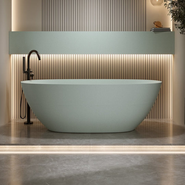 English Elm 65'' Resin Stone Freestanding Soaking Tub Ergonomic Matte White Spa Bath Turquoise Green W2753P347485
