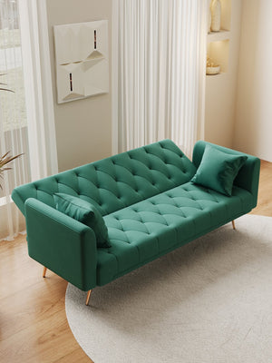 English Elm 71 Convertible Loveseat Sofa Bed Velvet Upholstered 2-Seater with Golden Legs, Retro Chic, 600lb Capacity Green W165880949