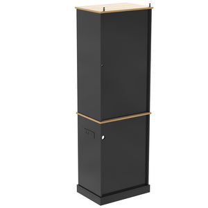 English Elm Bar Cabinet Farmhouse 69 Inch with Rgb Led Barn Door Wine Rack and Charging Station Black N728P438603B