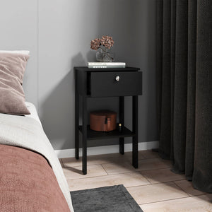 English Elm Nightstand, Black Wenge Engineered Wood with 1 Drawer & Open Shelf, Compact Elevated Design for Small Spaces B097P369428