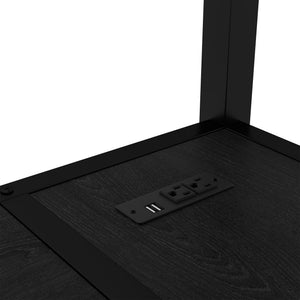 English Elm Full Over Twin Bunk Bed With Integrated Desk, Led Lighting & Usb Ports, Versatile Black Metal Design W1580S00127