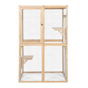 English Elm Wooden Pine Outdoor Cat Enclosure with Platforms Hammock and Uv Resistant Roof W2181P191345