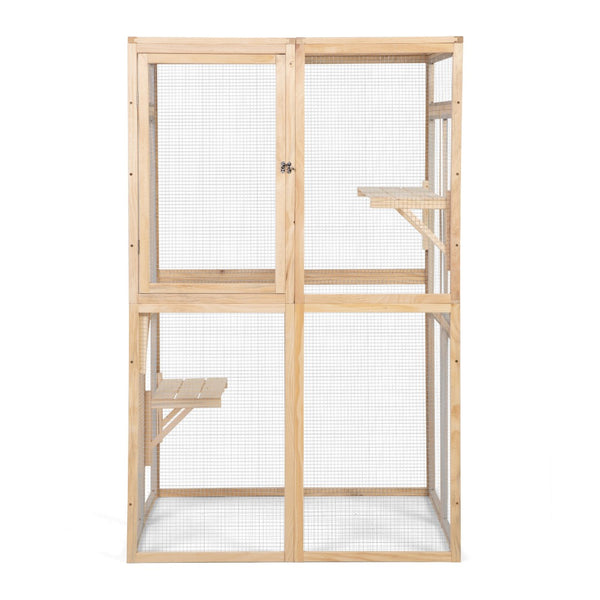 English Elm Wooden Pine Outdoor Cat Enclosure with Platforms Hammock and Uv Resistant Roof W2181P191345