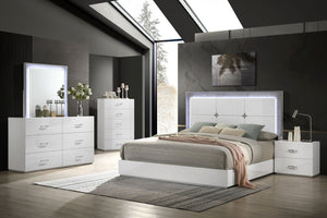 English Elm Contemporary Glam Nightstand High Gloss White Lacquered Finish with Chrome Acrylic Hardware B2741P431074