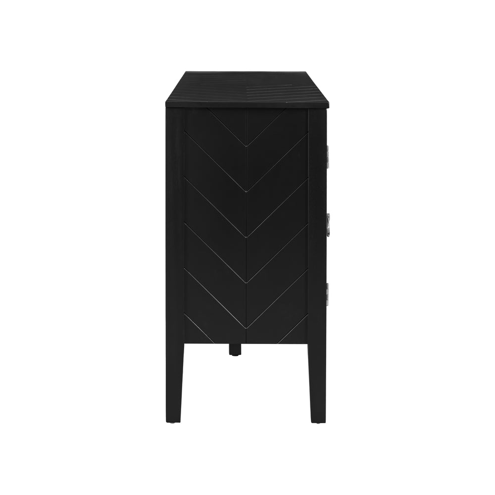 English Elm U_STYLE 63-Inch Four-Door Sideboard with Geometric Front, Vintage Metal Handles, Narrow Entryway Table for Living Room and Hallway Black N711P178748B