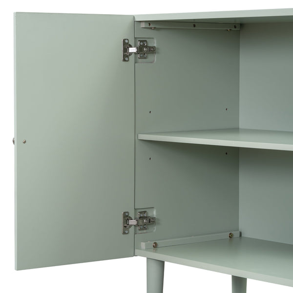 English Elm U_STYLE Four-Door Sideboard with Wavy Panel Doors, Cylindrical Wood Legs, Sleek Metal Handles, 67" länge Light Green N711P186790C