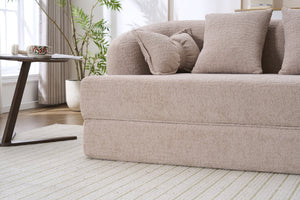 English Elm (old Sku W2231p392100) Chenille Sleeper Sofa Foldable Convertible Loveseat with Four Pillows Apricot W2231P466736