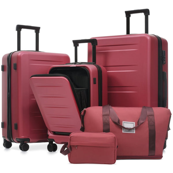 English Elm Luggage 5 Piece Hardside Abs Set with Front Access Carry on and Tsa Spinner Wheels Red N732P391544R