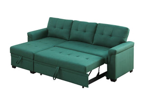 English Elm Jardin Reversible L-shaped Sectional Sleeper Sofa with Chaise Storage and Tufted Fabric Green B2749S00008