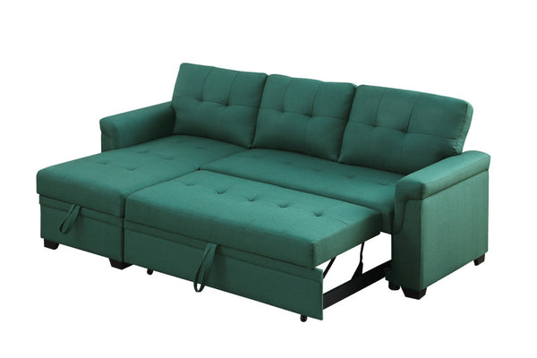 English Elm Jardin Reversible L-shaped Sectional Sleeper Sofa with Chaise Storage and Tufted Fabric Green B2749S00008
