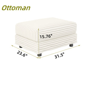 English Elm Plush Corduroy Ottoman with High-Density Foam and Solid Wood Frame, Versatile Seat Table Storage Beige+White W1885P336065