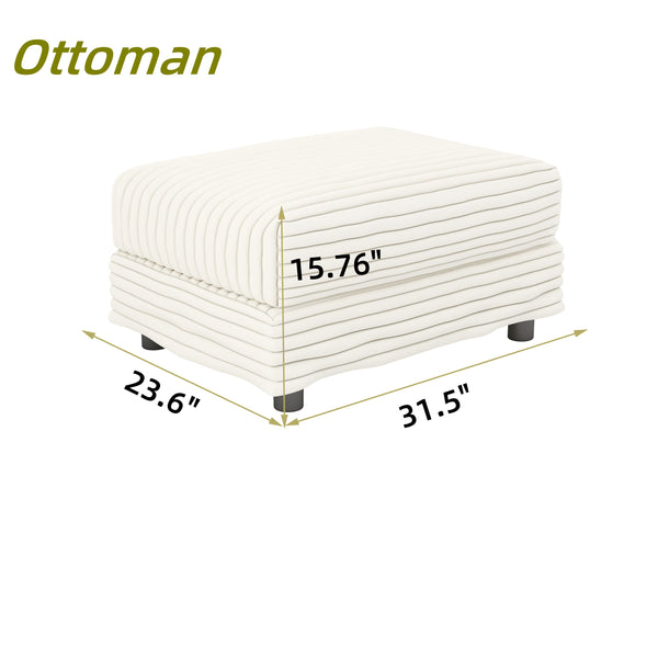 English Elm Plush Corduroy Ottoman with High-Density Foam and Solid Wood Frame, Versatile Seat Table Storage Beige+White W1885P336065