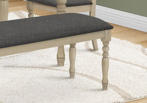 English Elm Bench, 48" Upholstered Rectangular Seating in Antique Grey with Turned Wood Legs for Entryway Dining B2710P218889