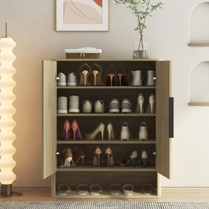 English Elm Shoe Storage Cabinet Wooden Enclosed Organizer with Adjustable Shelves for Entryway W1321P396351
