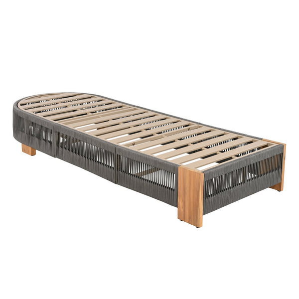 English Elm Christopher Knight Home® - Outdoor Chaise Lounge Chair – Elegant Acacia Wood With Adjustable Backrest, Plush Cushion & Grey Rope N770P298695G_N770P298696B